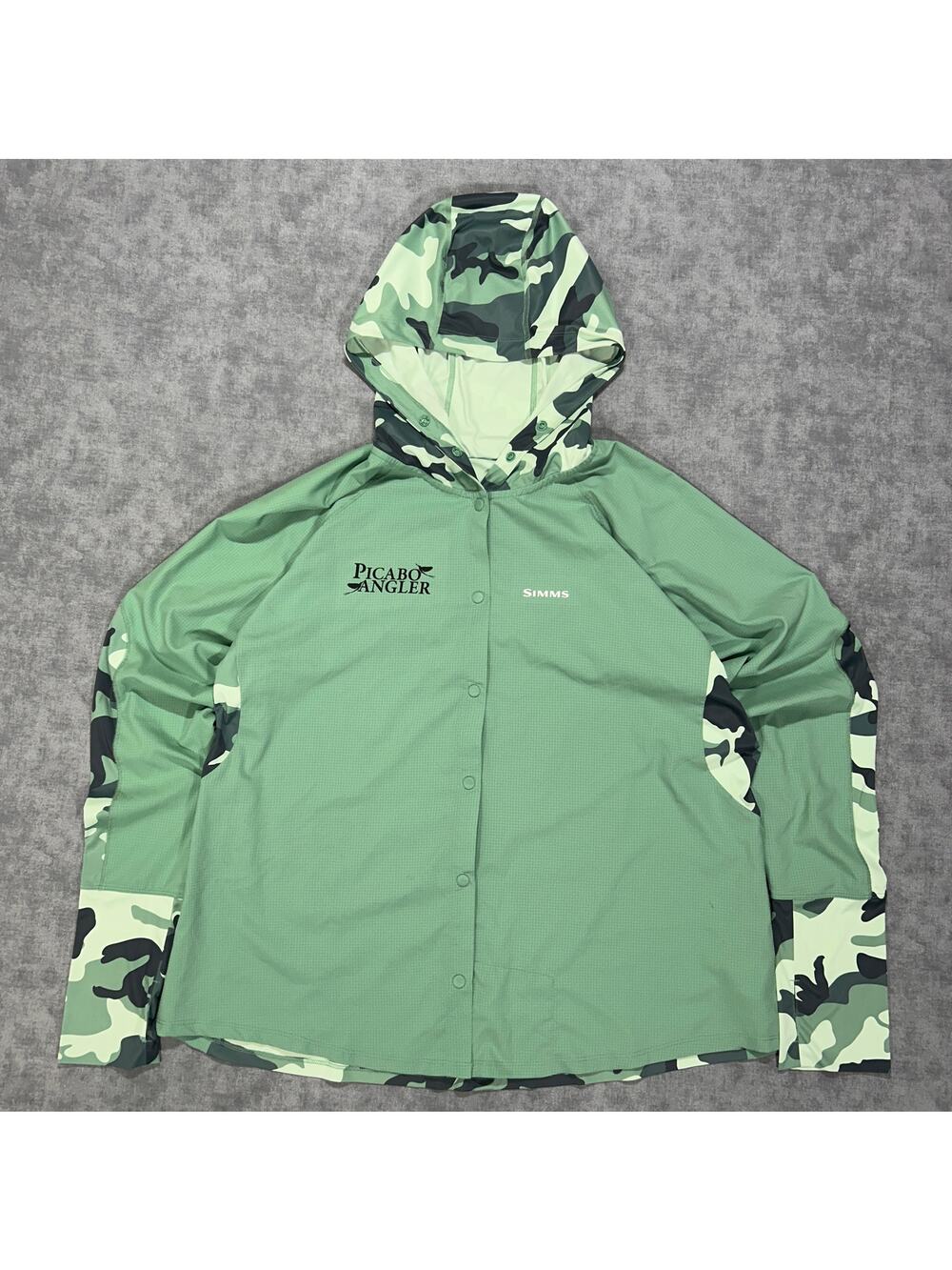 Simms Bicomp Hoody green camo lightweight fishing snap up hoodie Unisex XXL